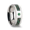 Tungsten Carbide Ring with Black & Green Carbon Fiber and Green Emerald - 8mm