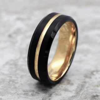 Durham Black Tungsten Ring Beveled Yellow Gold Center Groove - 6mm & 8mm - 6mm / 5.5 / Tungsten