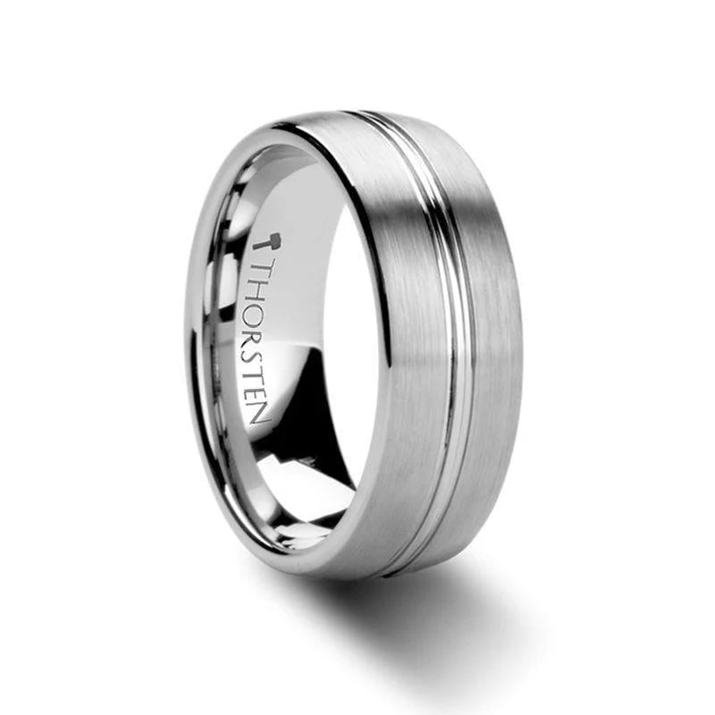 Pala Tungsten Carbide Ring with Domed Center Groove and Brush Finish - 6mm & 8mm