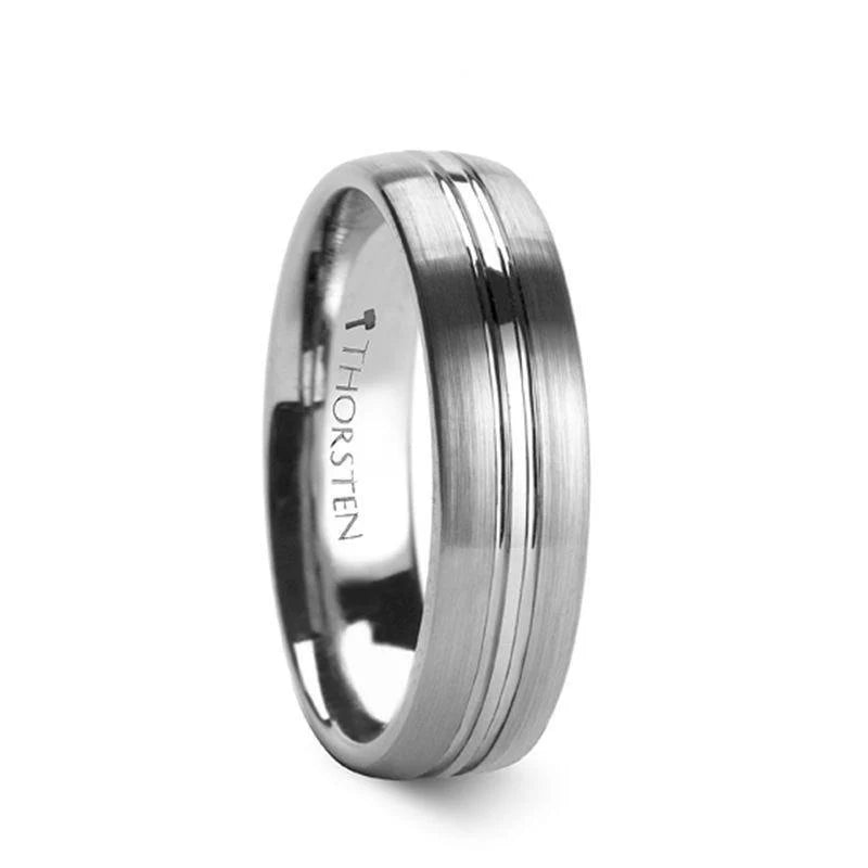 Tungsten Carbide Ring with Domed Center Groove and Brush Finish - 6mm & 8mm