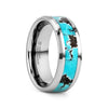 Banu Turquoise Spider Web Inlay Tungsten Carbide Ring With Beveled Polished Edges - 8mm