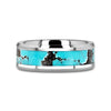 Banu Turquoise Spider Web Inlay Tungsten Carbide Ring With Beveled Polished Edges - 8mm
