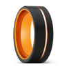 Stylianos Black Brushed Tungsten Ring Rose Gold Offset Groove Orange Inner - 8mm