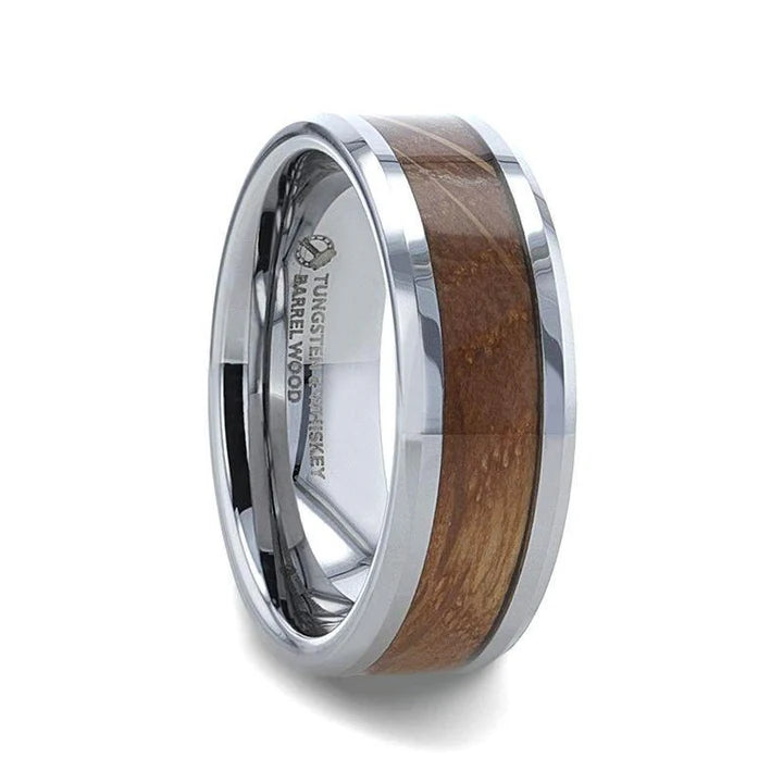 Rex Beveled Tungsten Men's Wedding Band Made From Genuine Whiskey Barrels - 8mm
