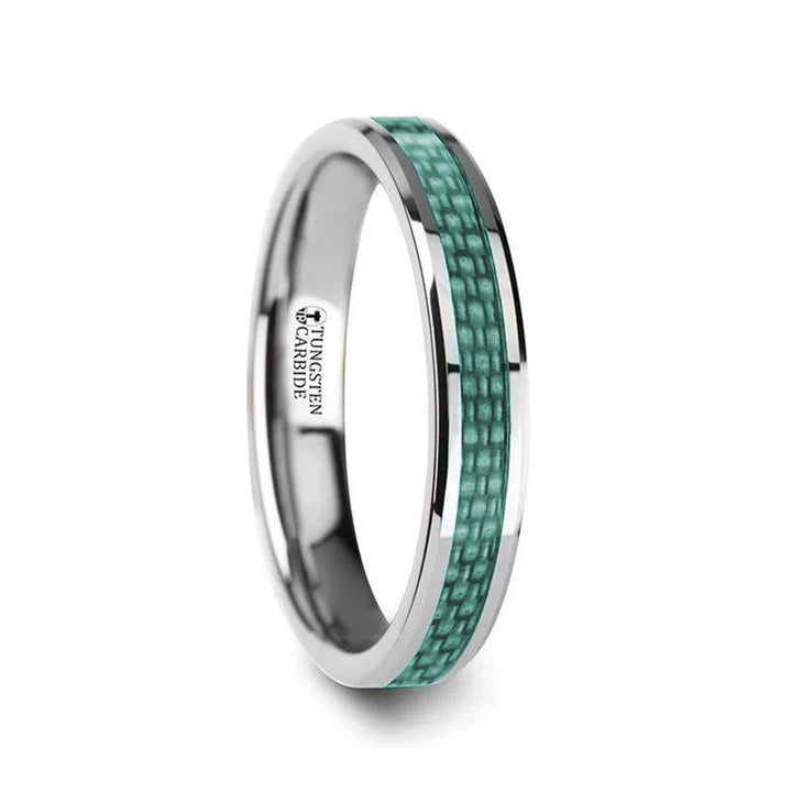 Women's Tungsten Ring with Light Blue Carbon Fiber Inlay - 4mm