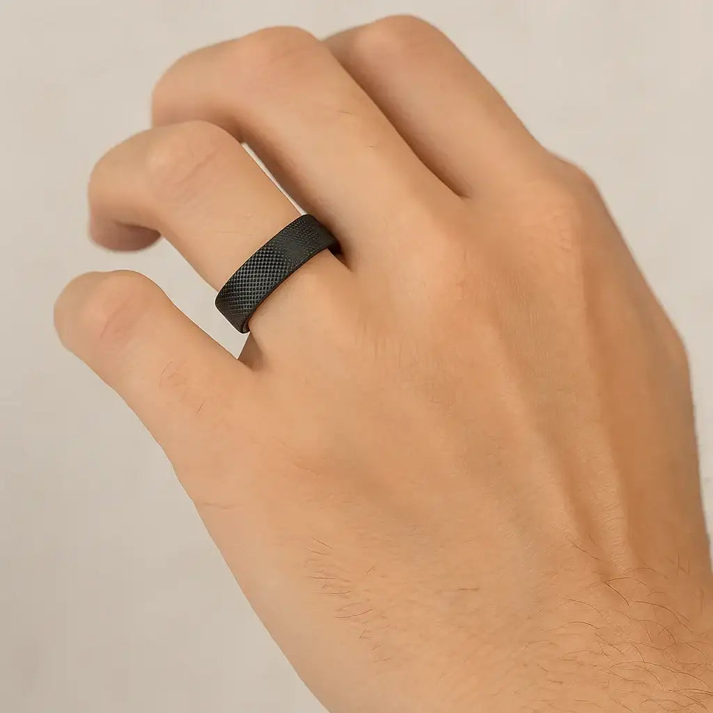 MIDNIGHT Flat Black Titanium Ring with Knurled Finish