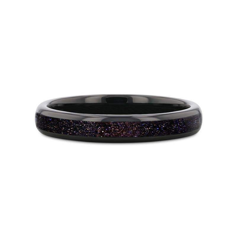 Nefer black tungsten goldstone ring, flat lay