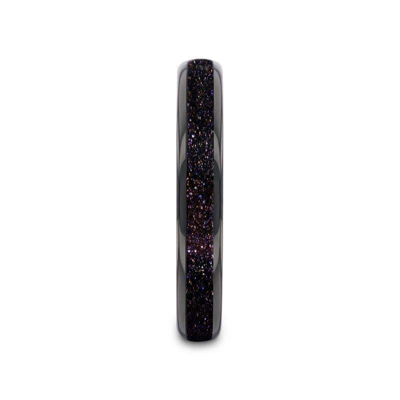 Nefer black tungsten goldstone ring, front view
