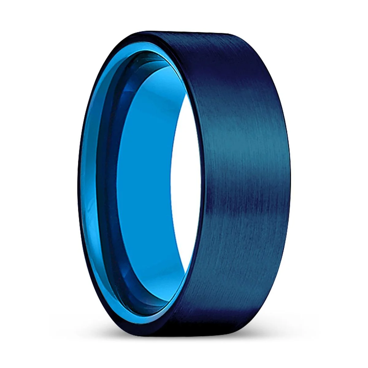 Dinos Blue Brushed Flat Tungsten Carbide Wedding Band - 6mm - 10mm