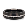Damascus black tungsten ring with white sapphires, flat lay
