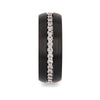 Damascus black tungsten ring with white sapphires, front view