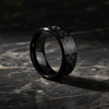 Ptah black tungsten ring with carbon fiber inlay, detail view