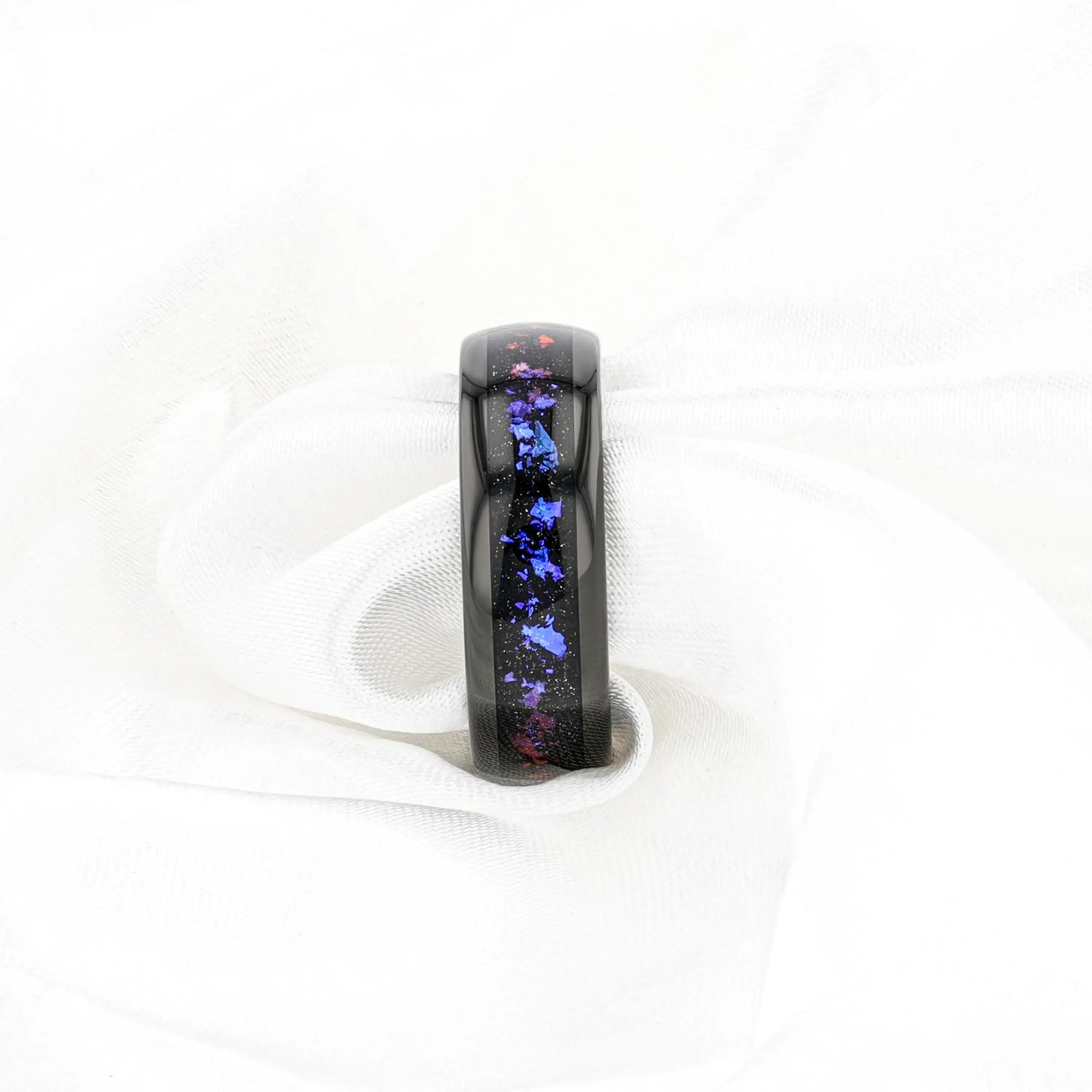 Naxos black tungsten alexandrite ring, angle view