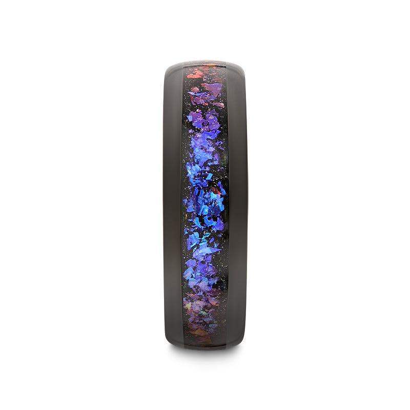 Naxos black tungsten alexandrite ring, front view