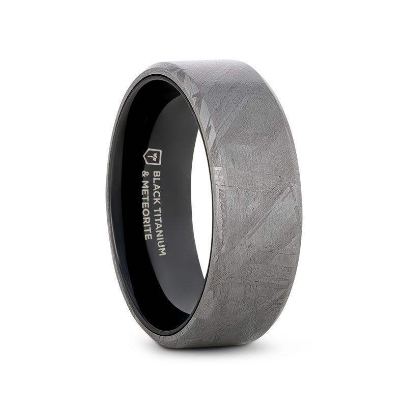 Anubis black titanium meteorite ring, side view