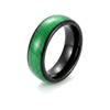 Montu black tungsten ring with green wire inlay, front view
