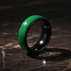 Montu black tungsten ring with green wire inlay, detail view