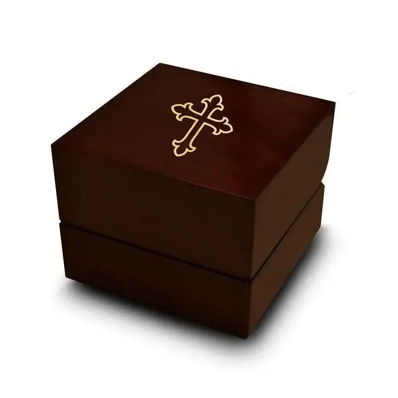 Shiloh dark wood ring box with engraved artistic cross
