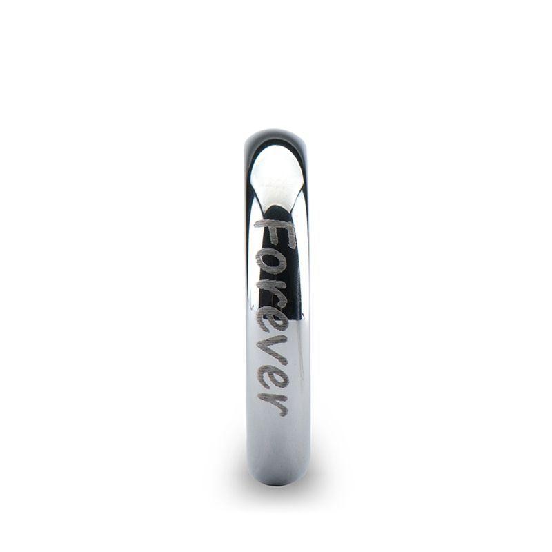 Antioch tungsten ring with handwriting engraving, slim width front view
