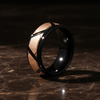 Amun black tungsten ring with rose gold interior, detail view