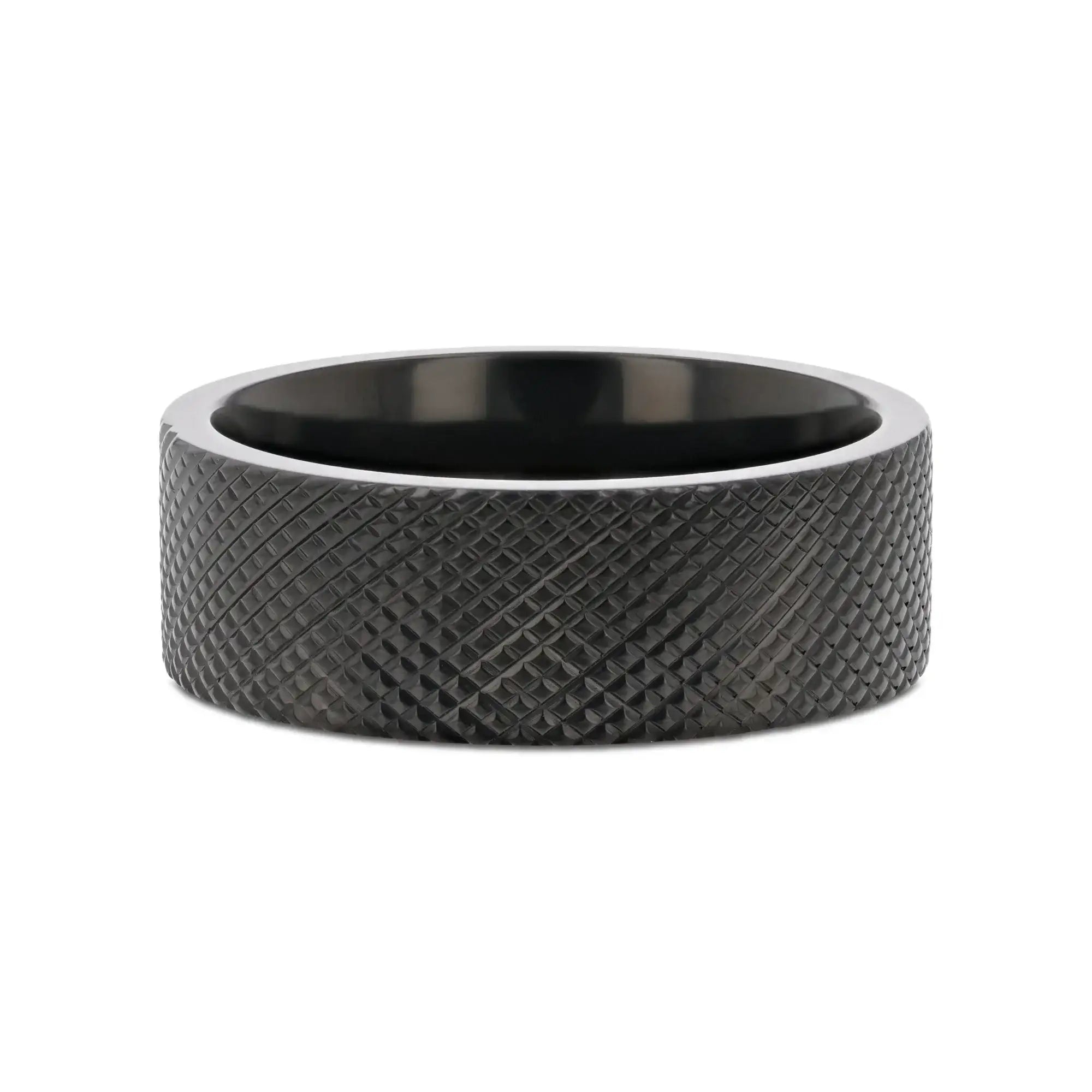MIDNIGHT Flat Black Titanium Ring with Knurled Finish