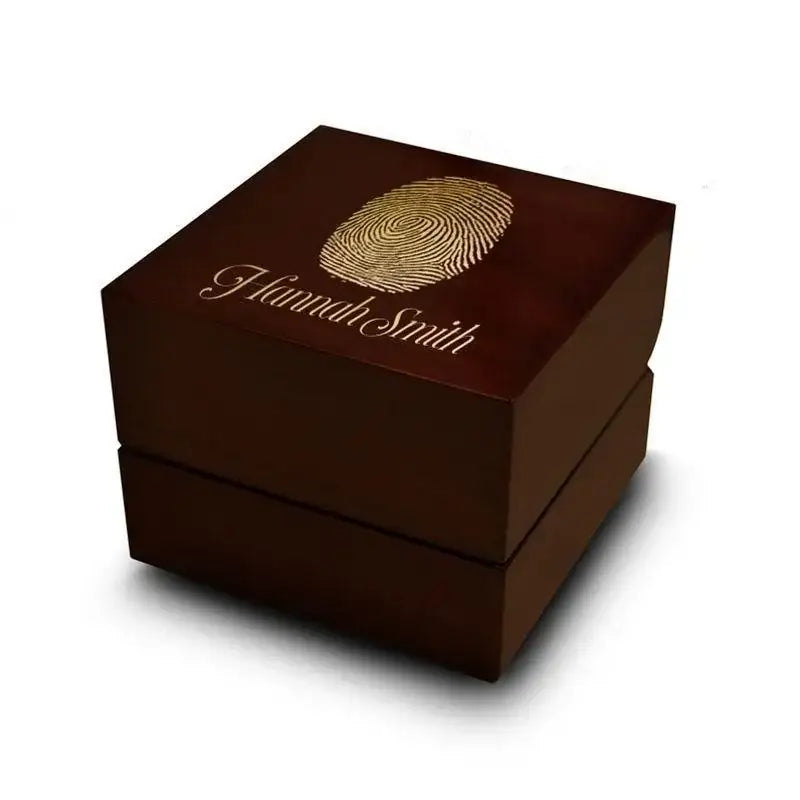 Syene dark wood ring box with engraved fingerprint