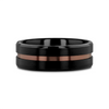 Galileo 8mm black tungsten wedding band laid flat, showing the brushed finish