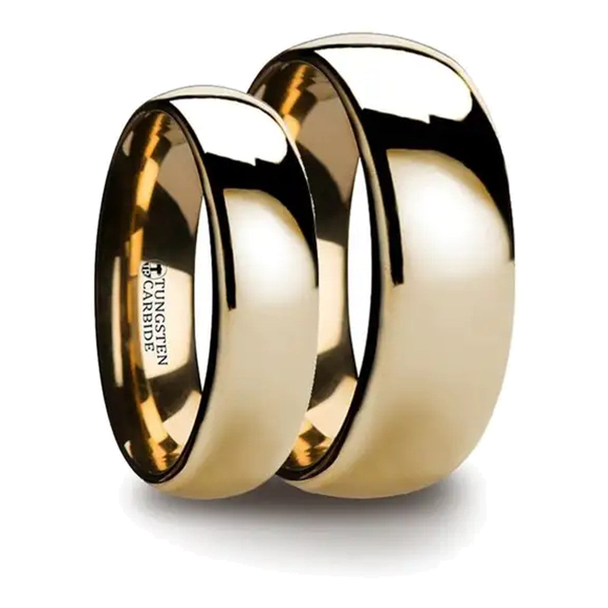 Kalani matching wedding ring set – domed gold-plated tungsten carbide with high-polish finish