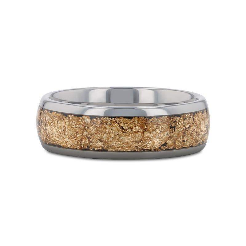 Xerxes tungsten gold flakes ring, flat lay
