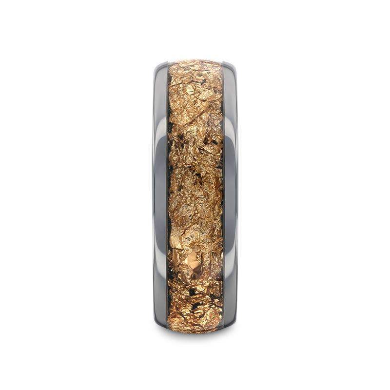 Xerxes tungsten gold flakes ring, side view