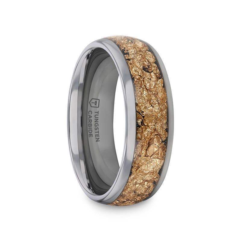 Xerxes tungsten gold flakes ring, side view