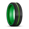 Geb black tungsten ring with green groove, front view