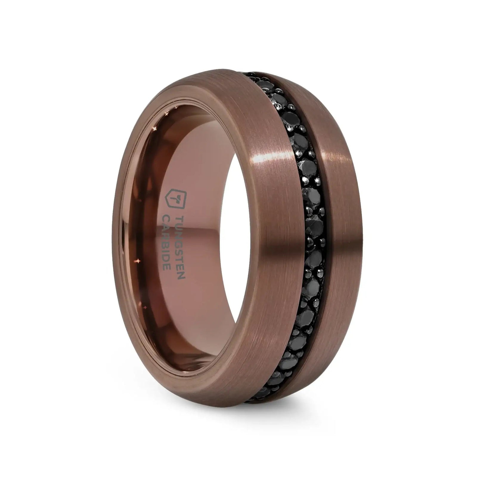 Ramses espresso tungsten carbide ring with black sapphire inlay