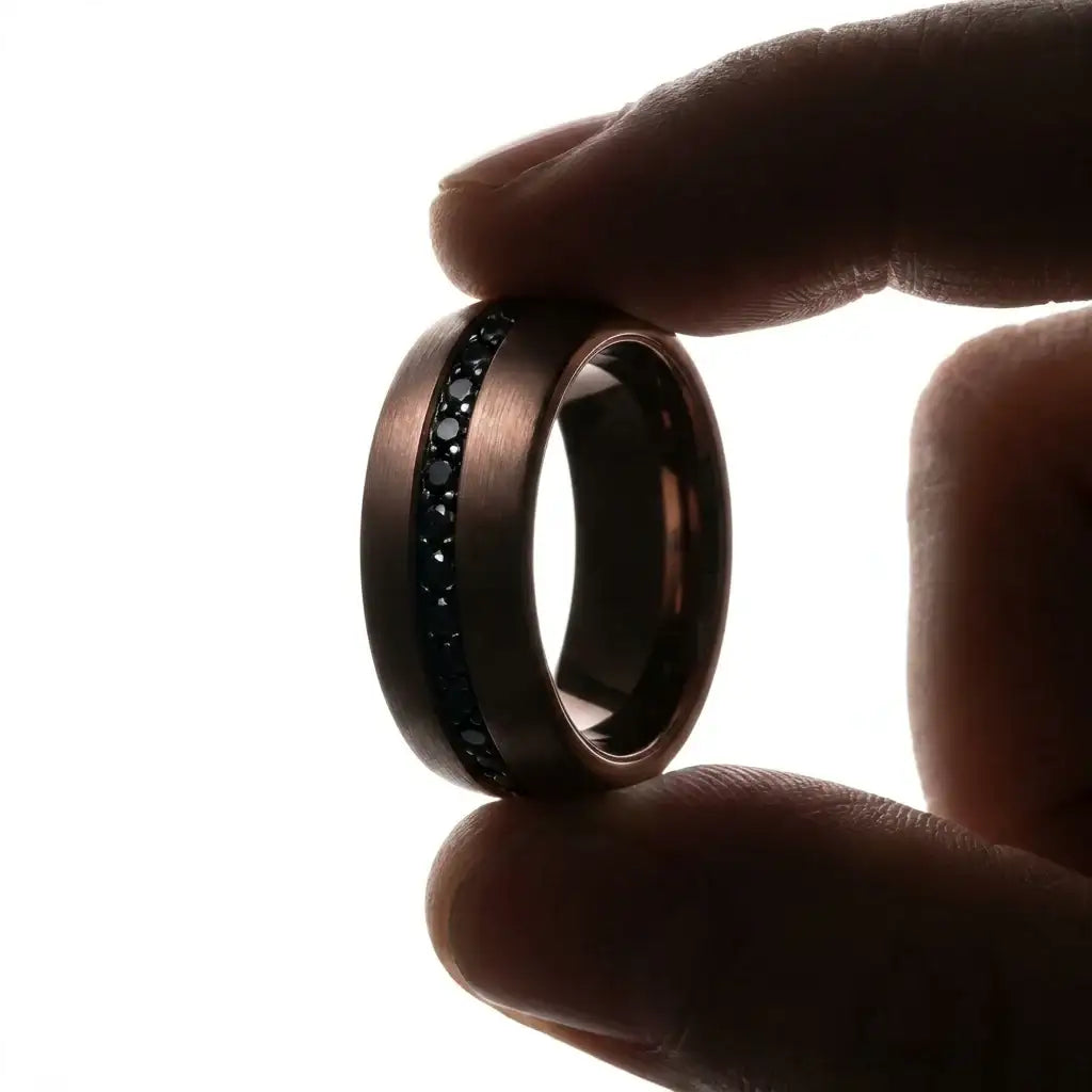 Ramses espresso tungsten ring worn on the hand