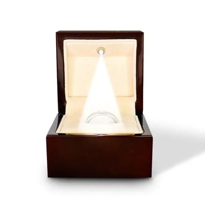 Gilead light-up dark wood ring box, closed