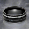 Anhur black tungsten ring with carbon fiber and white CZ eternity, detail view