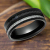Anhur black tungsten ring with carbon fiber and white CZ eternity, side view