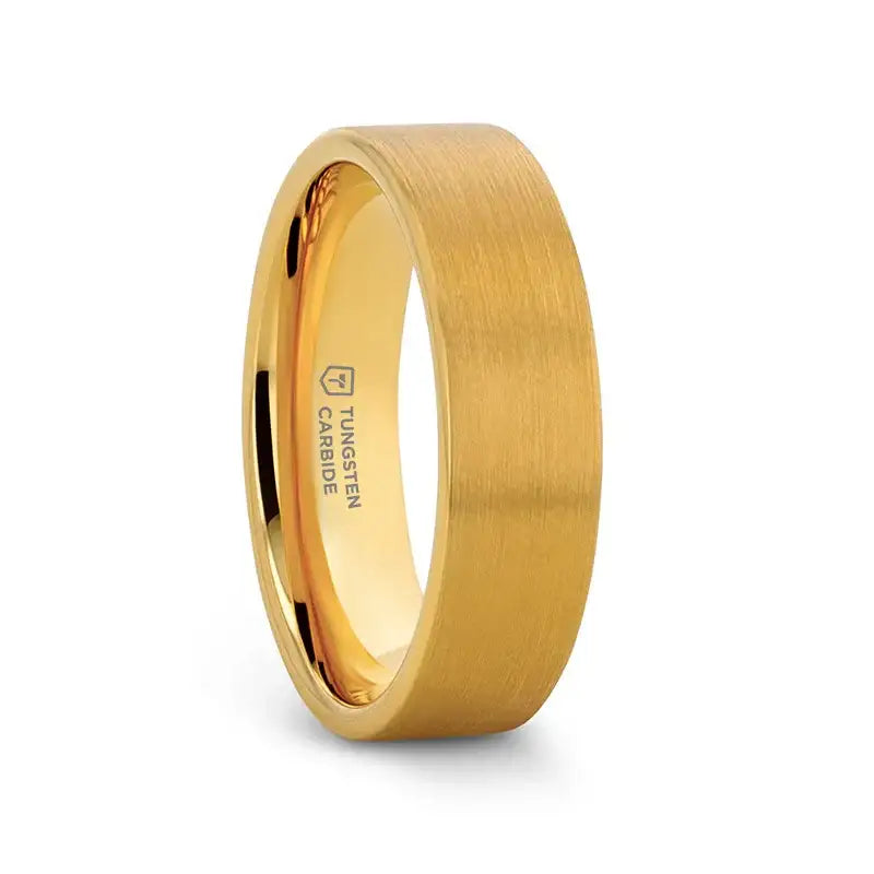 Ithaca gold-plated brushed tungsten ring, angle view