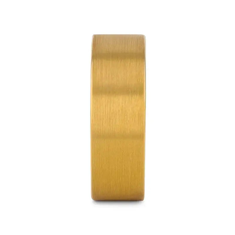 Ithaca gold-plated brushed tungsten ring, side view