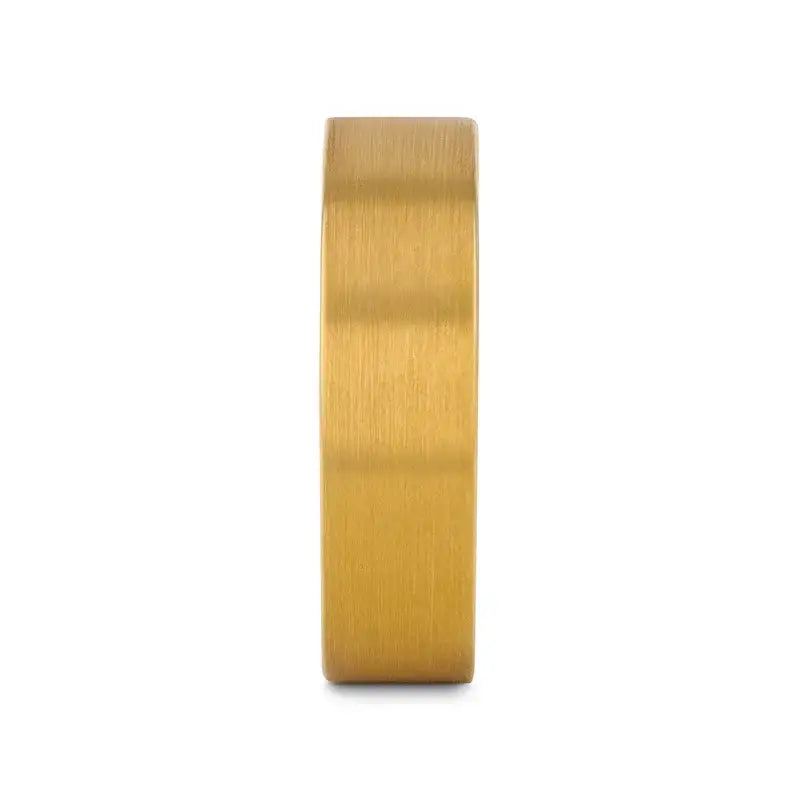 Ithaca gold-plated brushed tungsten ring, worn on hand