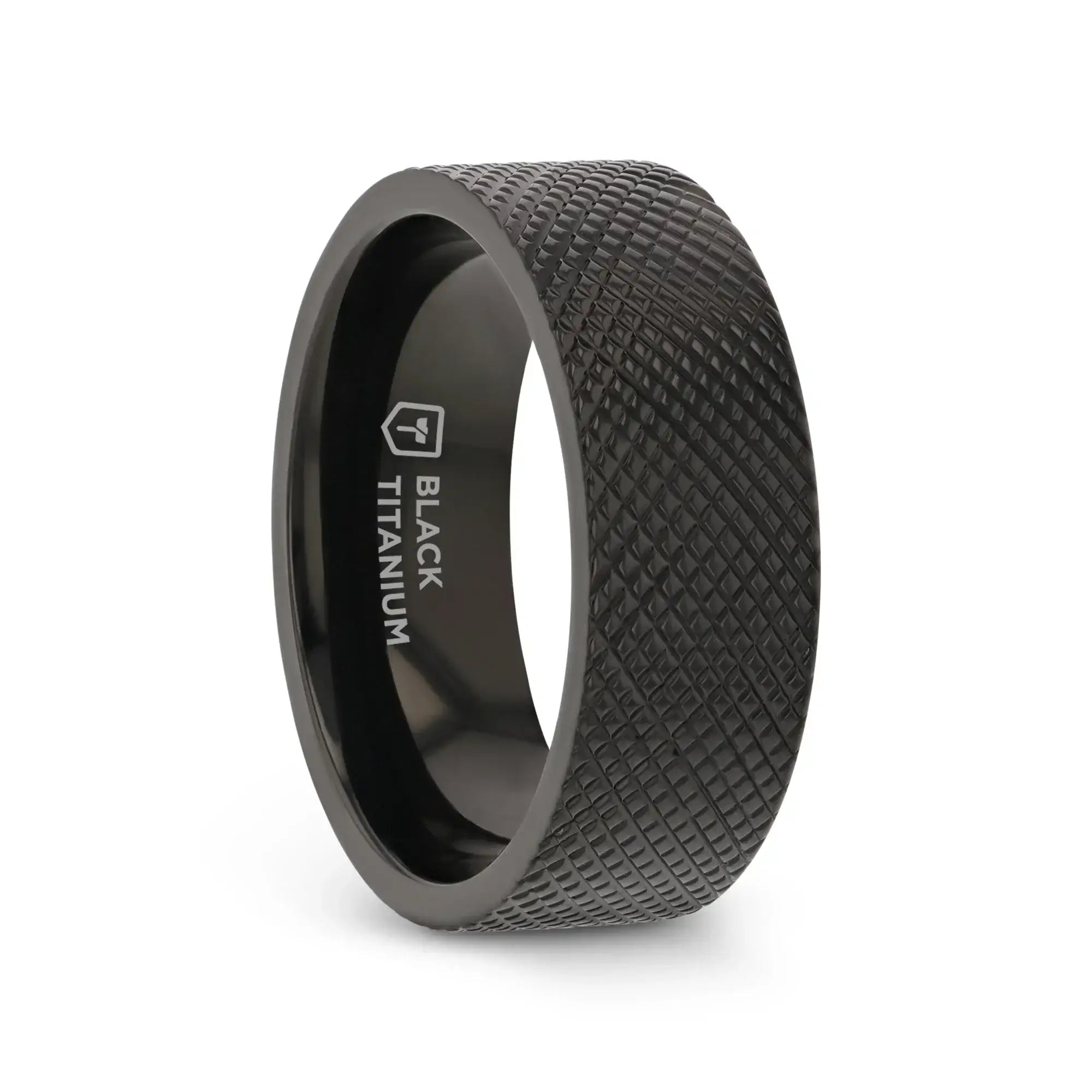 MIDNIGHT Flat Black Titanium Ring with Knurled Finish