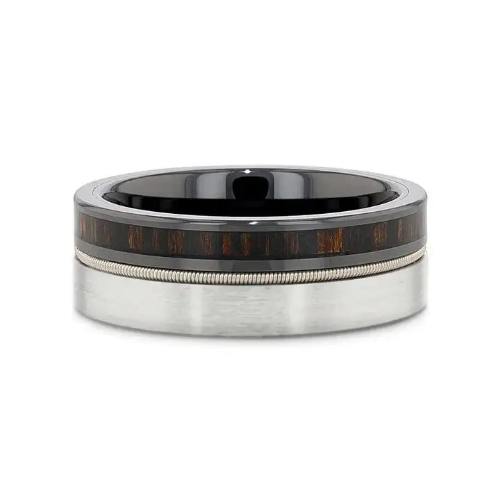 Osiris tungsten black ceramic hybrid ring, flat lay