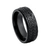 Sobek black titanium ring with white CZ eternity row, front view