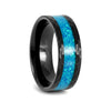 Nun black tungsten ring with blue opal inlay, front view