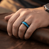 Nun black tungsten ring with blue opal inlay, side view