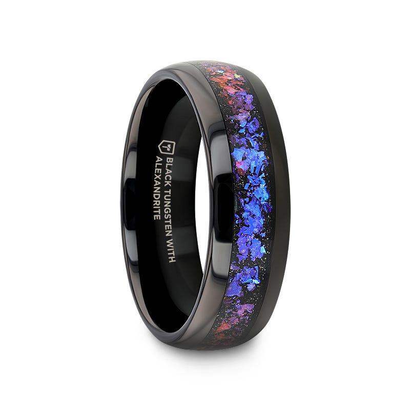Naxos black tungsten alexandrite ring, detail view