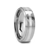 Thessaly tungsten ring with brushed stripe, slim width side view