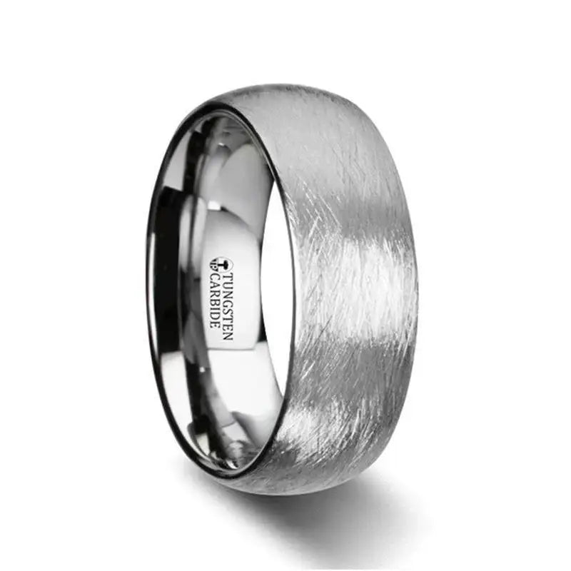 Philae tungsten ring with wire brushed finish, side view