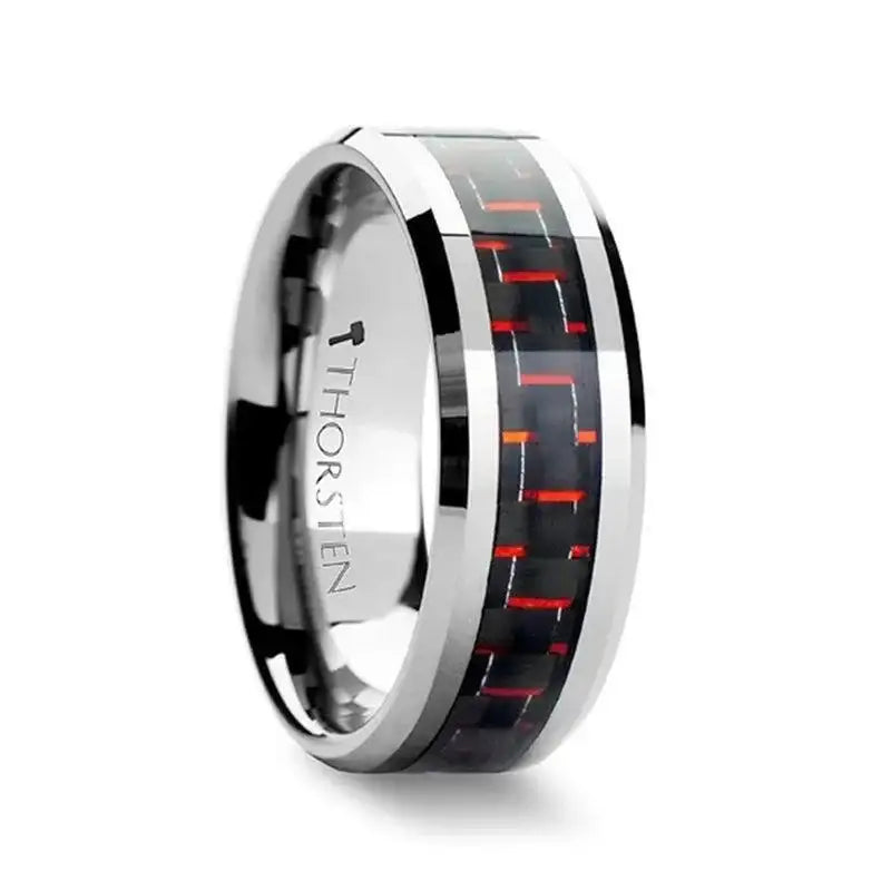 Cyrene tungsten ring with carbon fiber inlay, 8mm side view
