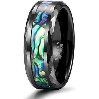 Amherst Abalone Shell Wolframcarbid Ehering mit abgeschrägten Kanten - 8 mm - 7 / Wolfram